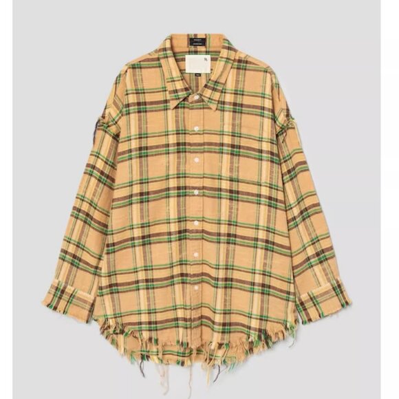 NWT R13 Yellow Checkered Cotton Shirt Frayed - Picture 4 of 11